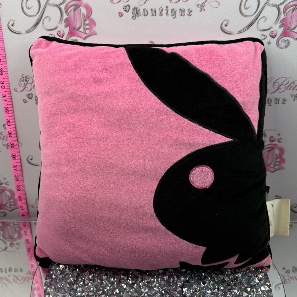 PLAYBOY bunny pillow y2k soft 2000s rare Pink and Black Bunny Accent Pillow